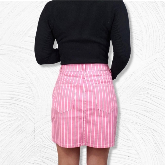 NWT Victor Glemaud Aurora Pink and White Striped Denim Mini Skirt Size 0 - Picture 2 of 16